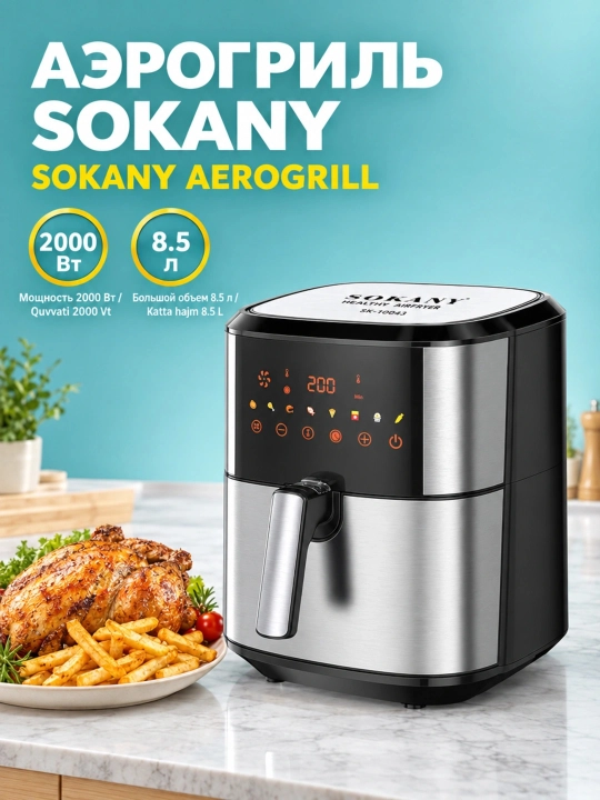 SK-10043 aerofrityurnik, 8, 5 l, 2000 Vt, sensorli boshqaruv, 360°° havo aylanishi - 
