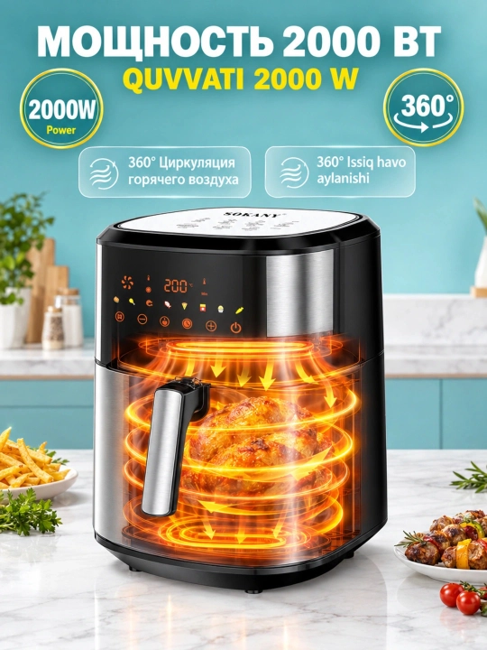 SK-10043 aerofrityurnik, 8, 5 l, 2000 Vt, sensorli boshqaruv, 360°° havo aylanishi