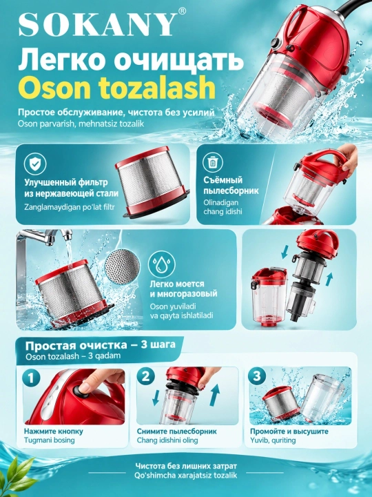 SOKANY SK-13048 Pro qo'l changyutgich Vertikal Pilesos quruq tozalash