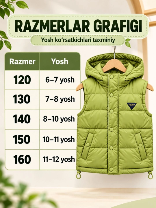 Bolalar uchun issiq jiletka, kuz-qish mavsumi uchun