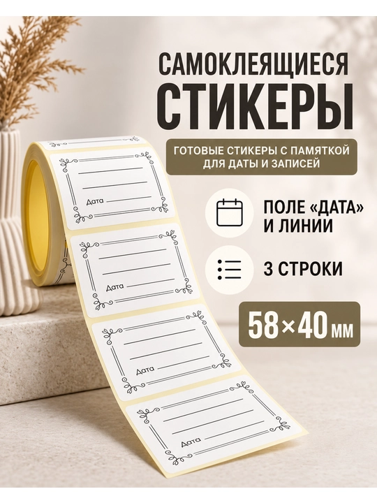 Самоклеящиеся наклейки для заметок и подписей 58×40 мм, термостикеры с цветочным узором - 