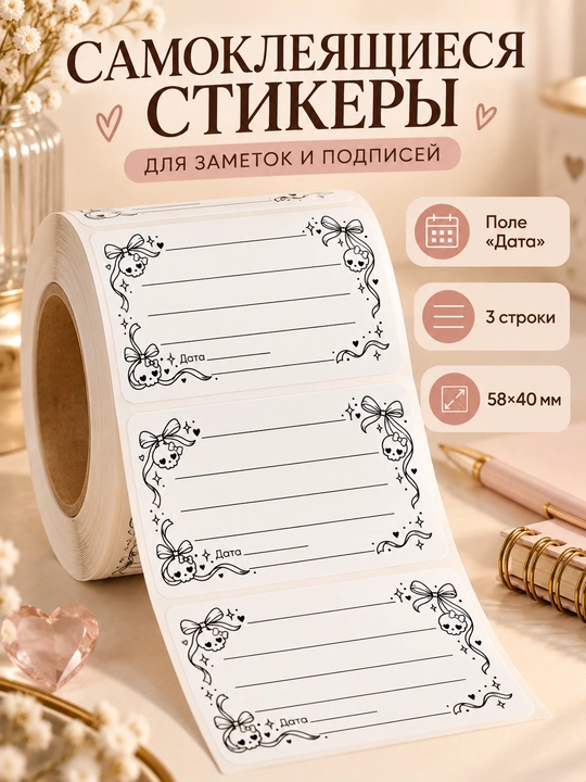 Самоклеящиеся наклейки для заметок и подписей 58×40 мм, термостикеры с цветочным узором - 