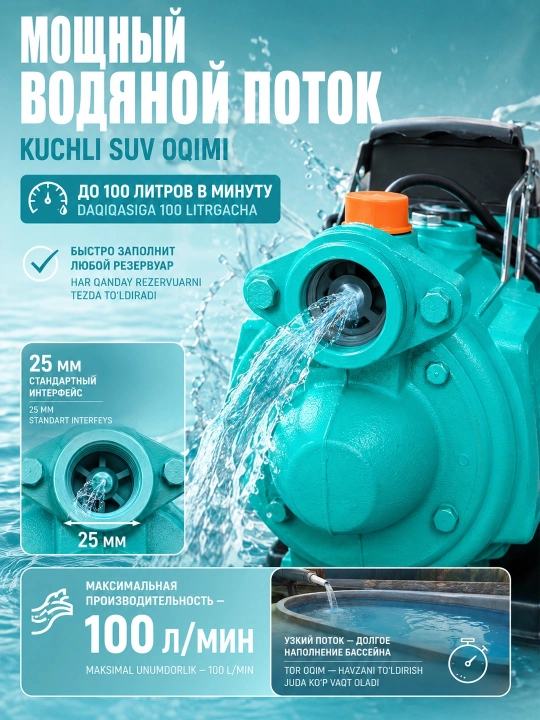 ZGD3-120/2.2 vakumli suv nasosi – 2200W, 220V, 100л/мин, quduq va sug'orish uchun