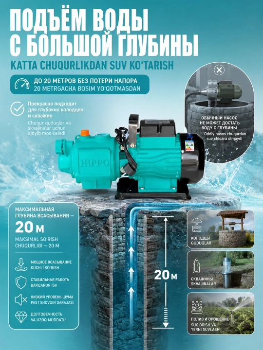 ZGD3-120/2.2 vakumli suv nasosi – 2200W, 220V, 100л/мин, quduq va sug'orish uchun
