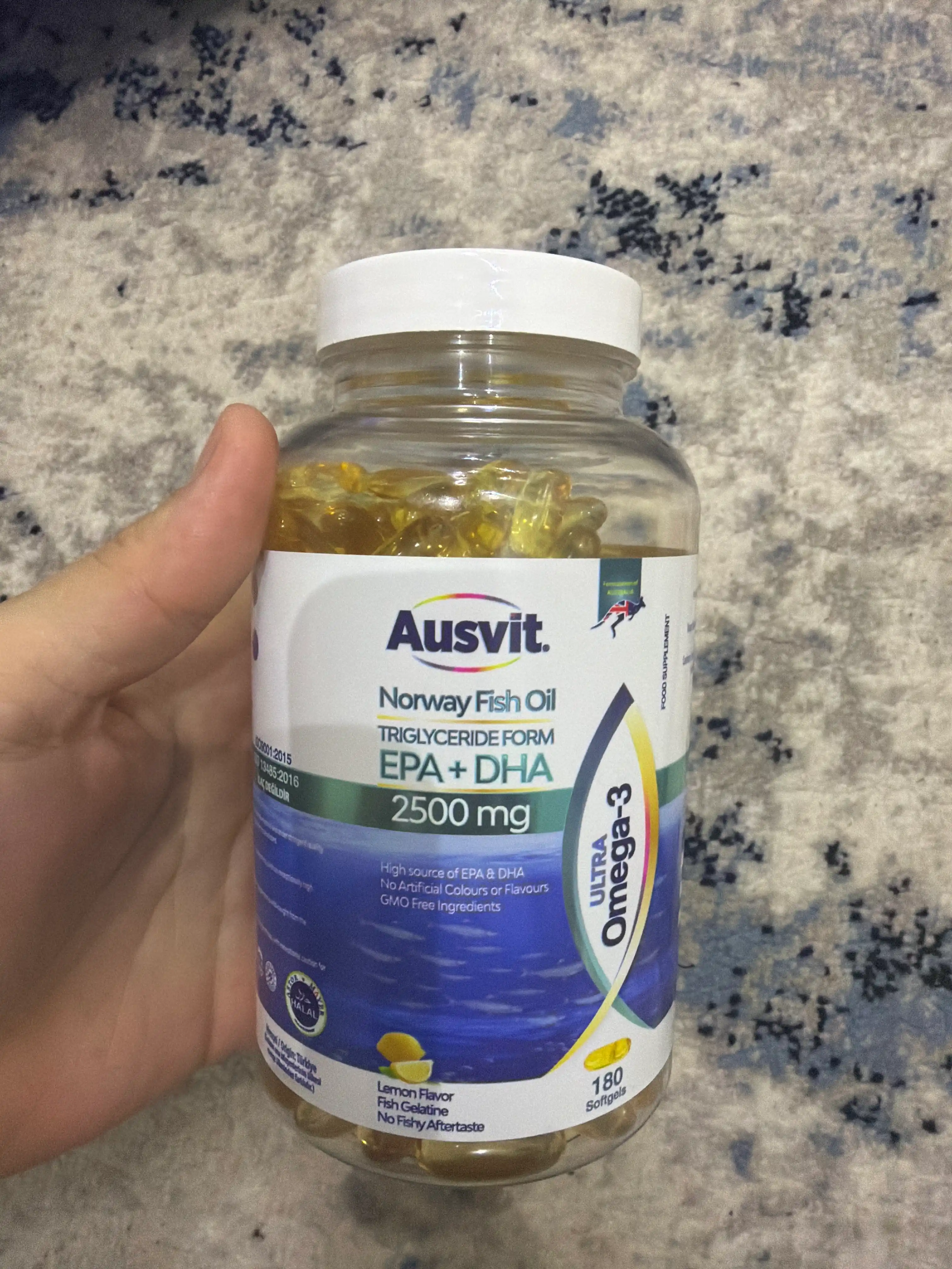 Omega-3 baliq yog'i 2500 mg EPA va DHA kapsulalari Ausvit Ultra Omega-3, 180 dona