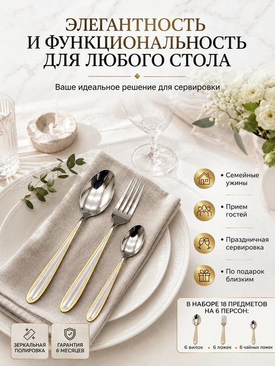 Набор столовых приборов, 18 предметов на 6 персон