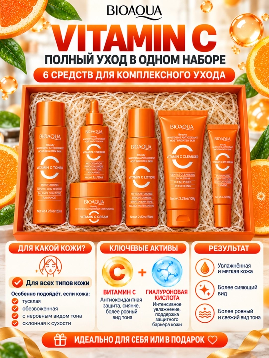 Gialuron kislotali, terini yoshartirish uchun BIOAQUA kosmetik sovg‘a to‘plami