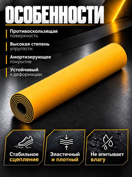 Коврик для йоги и фитнеса TPE, 6 мм, спортивный, гимнастический, нескользящий