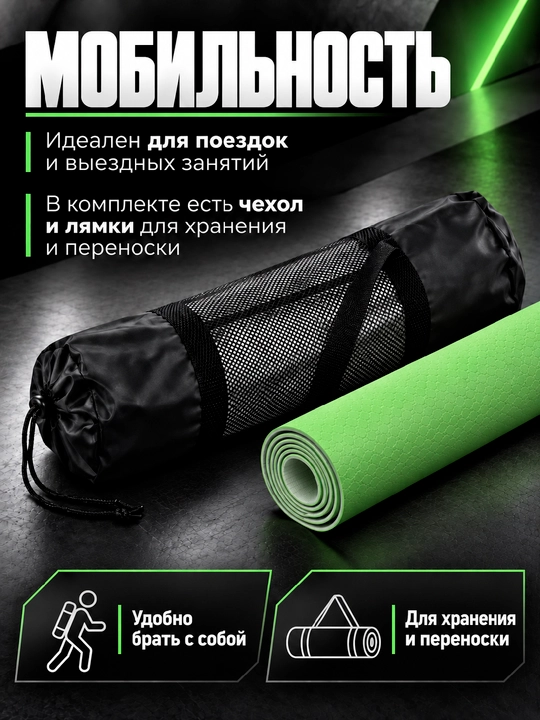 Коврик для йоги и фитнеса TPE, 6 мм, спортивный, гимнастический, нескользящий