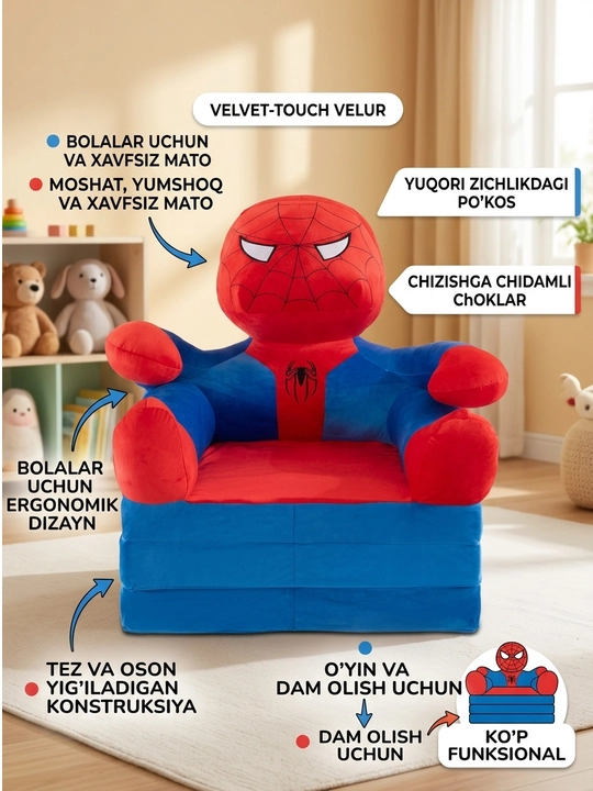 Bolalar uchun yumshoq kreslo Bozorchi Spider-Man, oʻyinchoq-kreslo