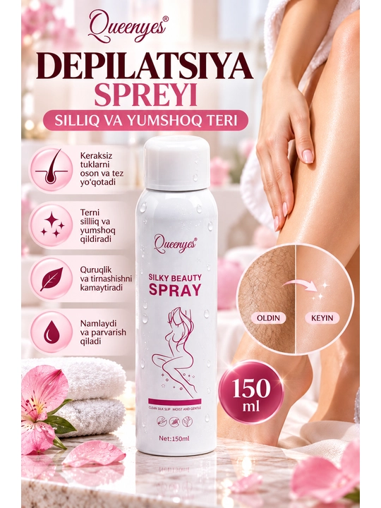 Og'riqsiz tuklarni olish uchun sprey Queenyes, depilatsiya uchun, 150 ml - 