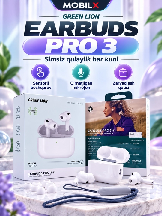 Green Lion Earbuds Pro 3 TWS Беспроводные наушники 20 часов - 