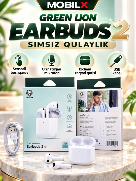Green Lion Earbuds 2 TWS Беспроводные Наушники Bluetooth - 
