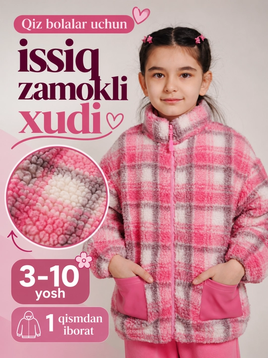 Qiz bolalar uchun bahor kuz qish uchun issiq xudi, 1 predmetdan iborat 3-10 yosh - 