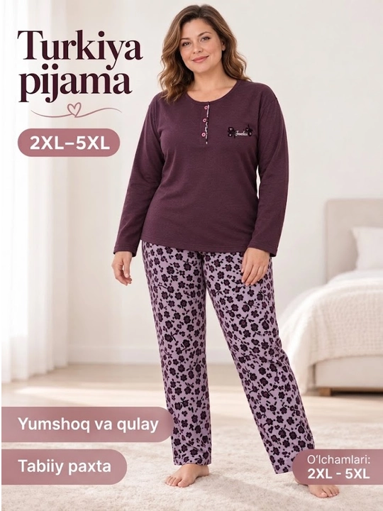 Pijama ayollar uchun, Turkiya, ayollar pijamasi, katta o'lchamda, pijama, 2XL-5XL - 