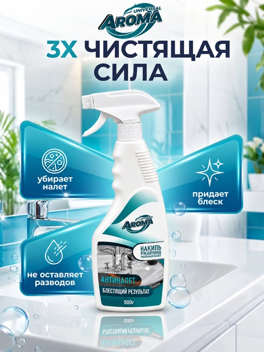 AROMA Antinalet — ohak, zang va sovun qoldiqlariga qarshi tozalovchi sprey, 500 g
