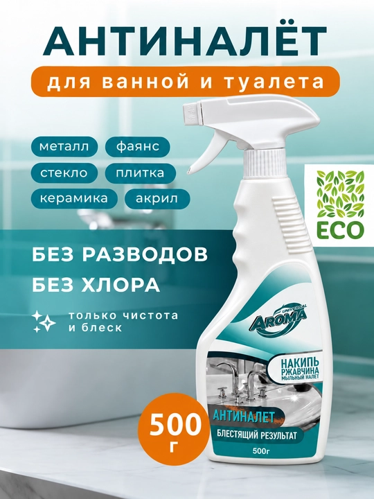 AROMA Antinalet — ohak, zang va sovun qoldiqlariga qarshi tozalovchi sprey, 500 g