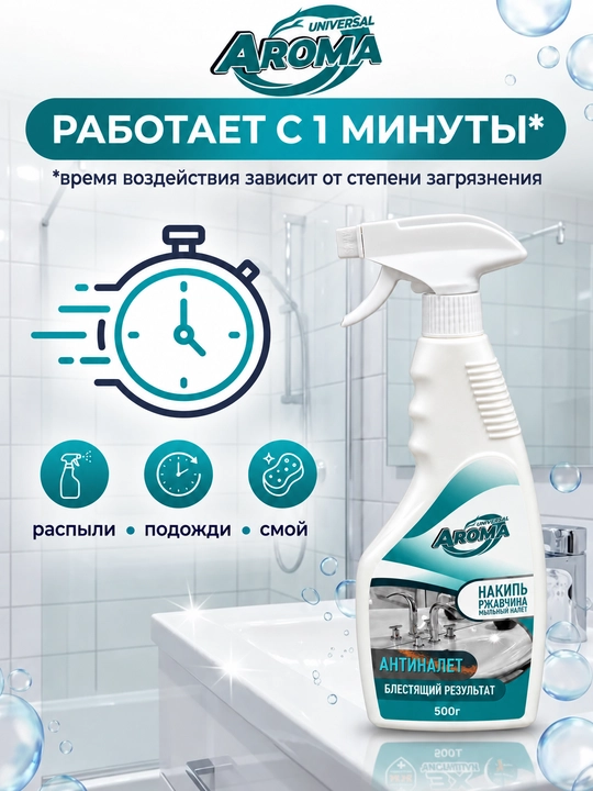 AROMA Antinalet — ohak, zang va sovun qoldiqlariga qarshi tozalovchi sprey, 500 g