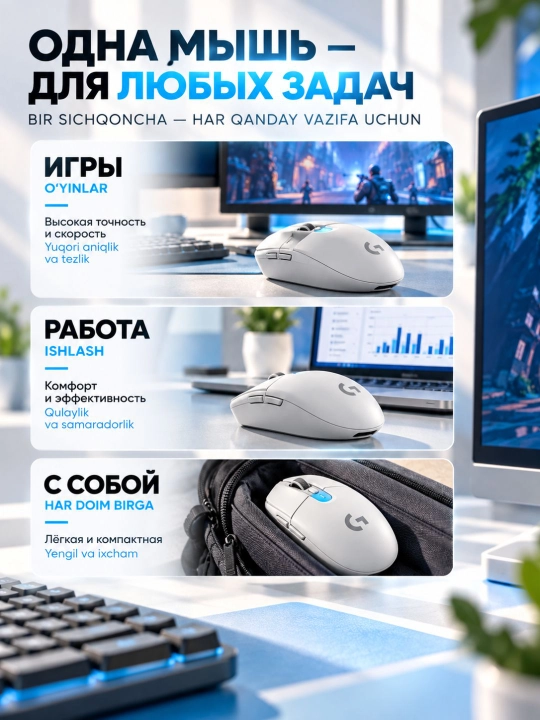 Беспроводная игровая мышь Logitech G305 X LIGHTSPEED, HERO 12K, белая, 2.4GHz