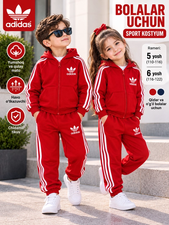 Детский спортивный костюм Adidas двойка, трехнитка, кофта и штаны, 5–7 лет - 