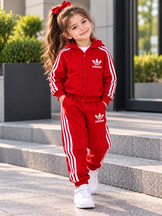 Bolalar uchun Adidas sport kostyum dvoyka, 3 ip mato, kofta va shim, 5–7 yosh