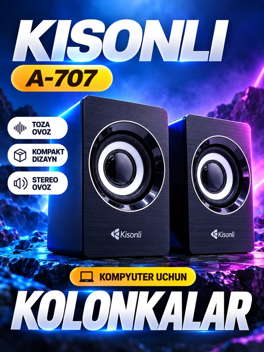 Kisonli A-707, K100 kompyuter uchun kolonkalar, stereo ovozli, ixcham dinamiklar - 