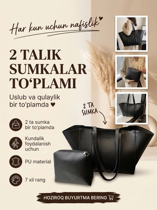 Sumka ayollar uchun, 2 tasi 1 da koshelyok bilan - 