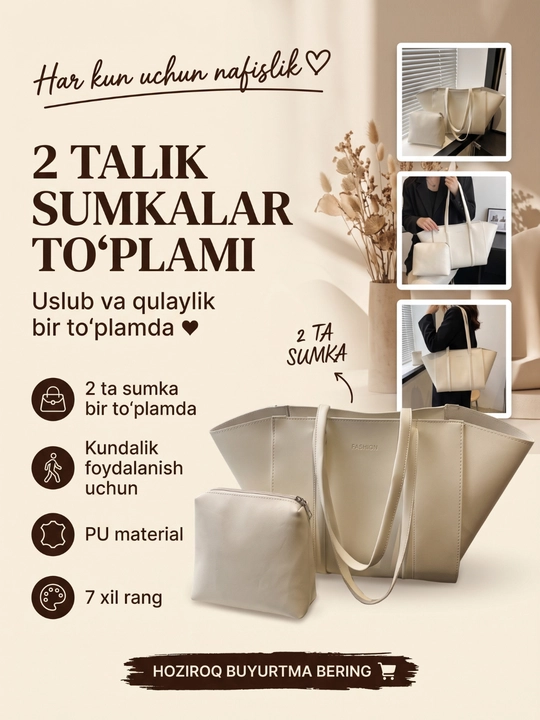 Sumka ayollar uchun, 2 tasi 1 da koshelyok bilan - 