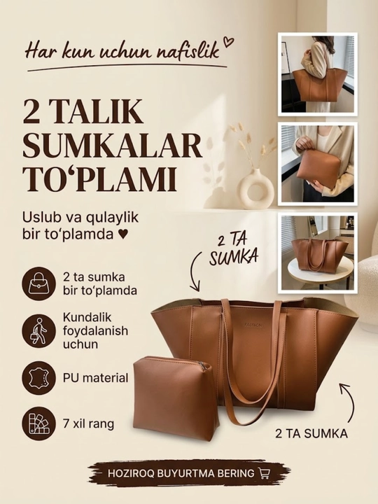 Sumka ayollar uchun, 2 tasi 1 da koshelyok bilan - 