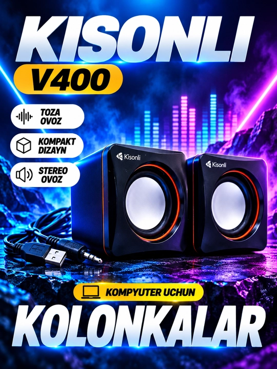 Kisonli A-707, K100 kompyuter uchun kolonkalar, stereo ovozli, ixcham dinamiklar - 