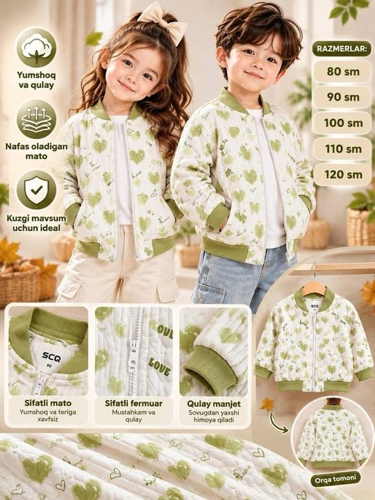 Qiz va o`g`il bolalar uchun zamonaviy pinterest bomber, vetrofka