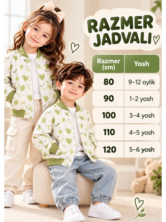 Qiz va o`g`il bolalar uchun zamonaviy pinterest bomber, vetrofka