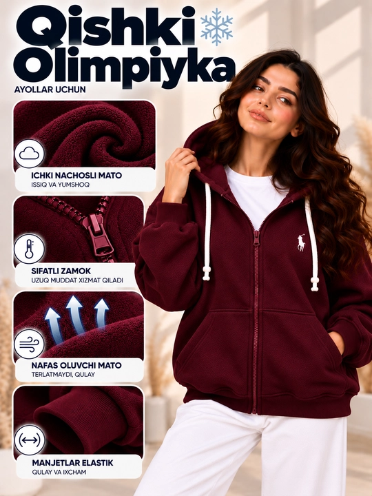 Qishki olimpiyka Ayollar uchun, Vetrovka, qalin nachosli, oversize, ayollar sportivkasi