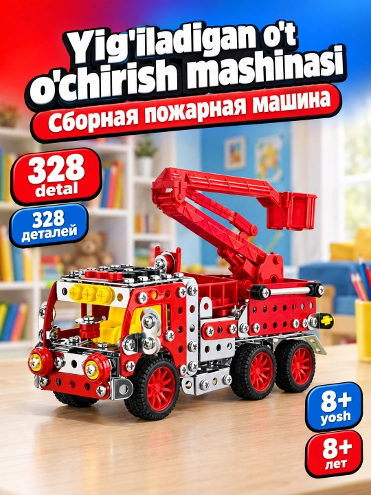 Temir konstruktor mashina o'yinchoq, o't o'chirish metall mashina, 8+ yosh - 
