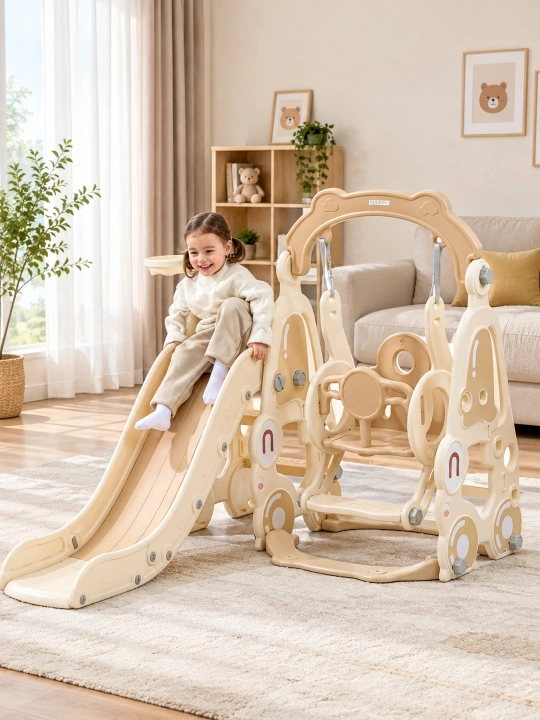 Детский игровой комплекс, с горкой, качелями и баскетболом