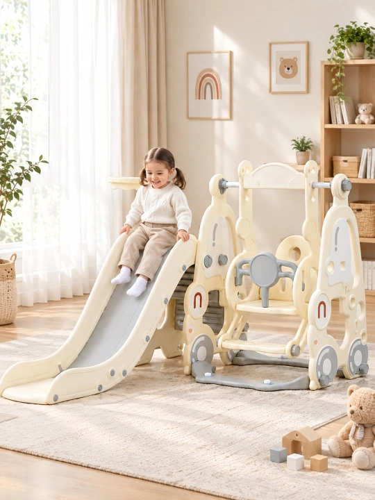Детский игровой комплекс, с горкой, качелями и баскетболом