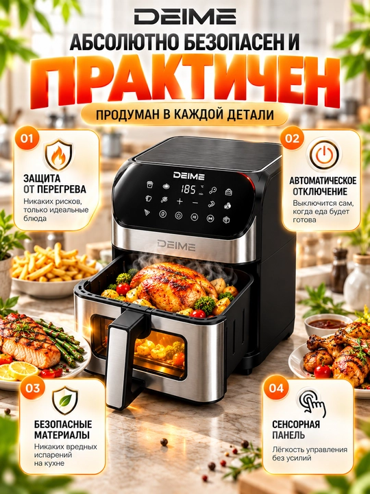Аэрогриль DEIME 6 и 10 л, без масла, сенсорное управление, Wi-Fi, 2100 Вт, керамика