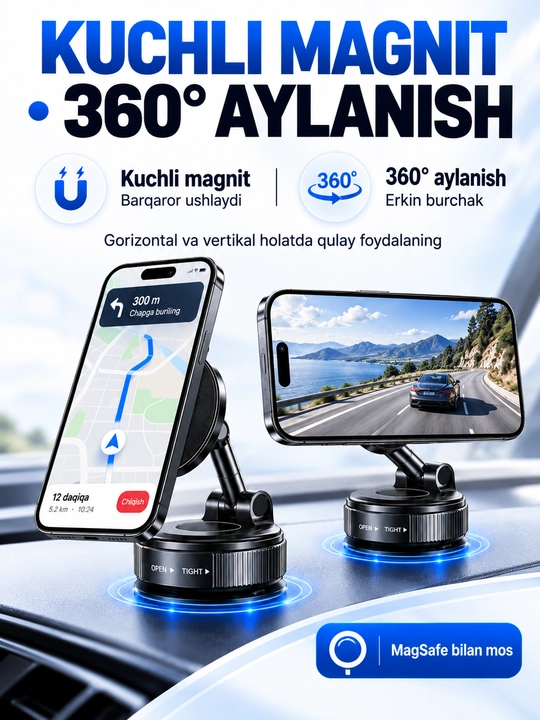 Магнитный держатель телефона для автомобиля MagSafe, Car Holder, с вакуумной присоской