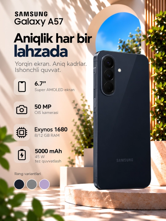 Samsung Galaxy A57 5G smartfoni – AMOLED displey, kuchli batareya va zamonaviy kamera - 