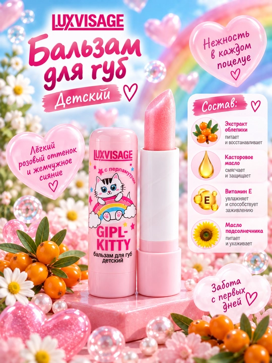 Бальзам для губ детский Girl-Kitty без блистера 3,9 гр LUXVISAGE