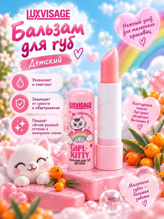 Бальзам для губ детский Girl-Kitty без блистера 3,9 гр LUXVISAGE