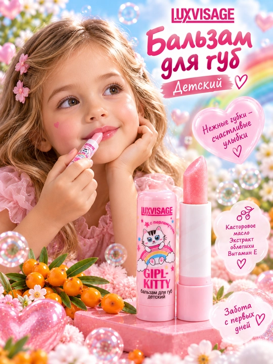 Бальзам для губ детский Girl-Kitty без блистера 3,9 гр LUXVISAGE