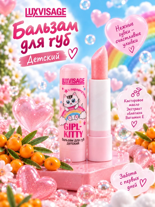 Бальзам для губ детский Girl-Kitty без блистера 3,9 гр LUXVISAGE