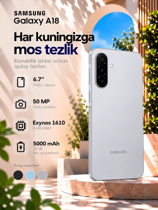 Smartfon Samsung Galaxy A18, 6.7" Super AMOLED 90Hz, 50 MP OIS kamera, 5000 mAh - 