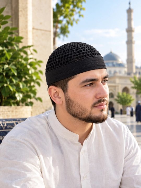 Erkaklar uchun Misr musulmon do'ppi, trikotaj nafas oladigan Kufi