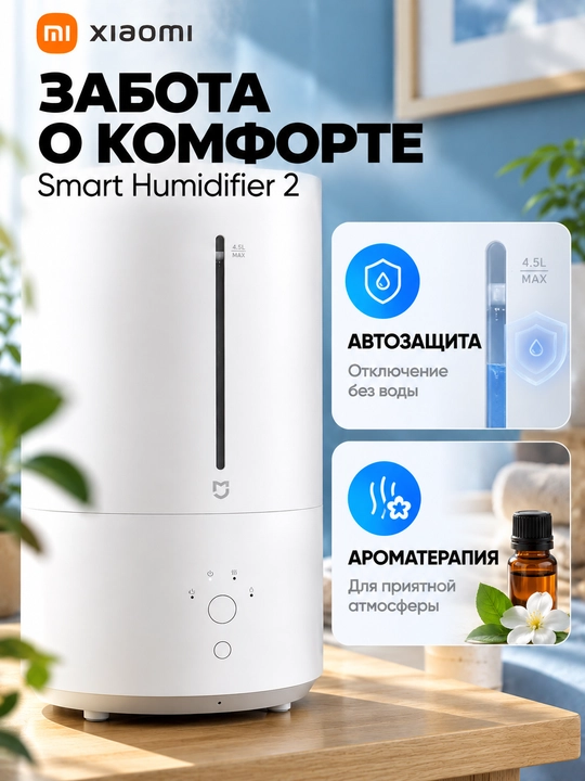 Умный очиститель воздуха Xiaomi Smart Air Purifier Elite Global, увлажняет и очищает