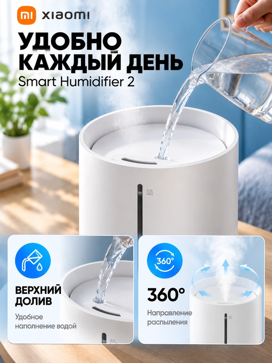 Умный очиститель воздуха Xiaomi Smart Air Purifier Elite Global, увлажняет и очищает