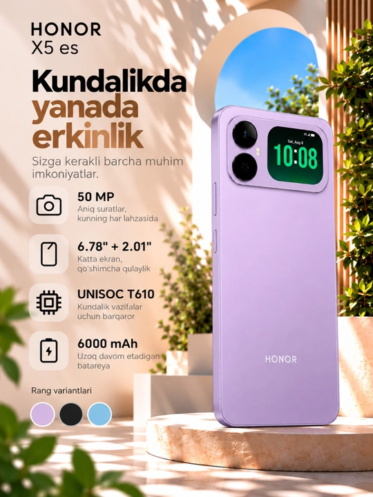 Smartfon HONOR X5es, 4+4/64-128 GB - 