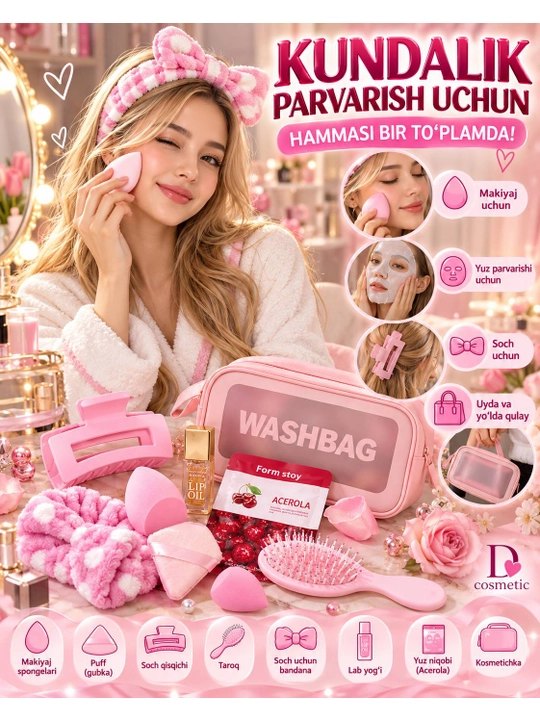 Kosmetik sumka suv o‘tkazmaydigan WASHBAG PVX-neylon - 