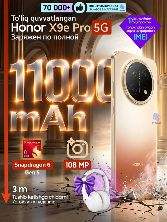 HONOR X9e Pro smartfon, 6/256 8/256 GB telefon, soat, quloqchinlar sov'ga - 